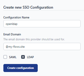 Screenshot showing the initial form to create ldap sso configuration "Screenshot showing the initial form to create ldap sso configuration"